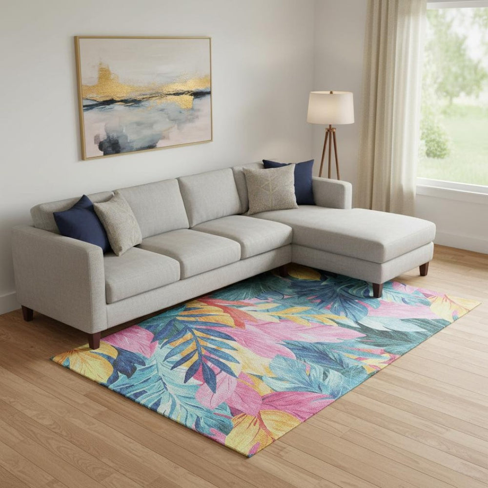 HomeRoots 9' X 12' Elegant Sky Blue, Pink & Gold Floral Area Rug – Washable, UV-Protected for Stylish Living Spaces 694043