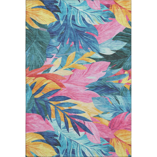 HomeRoots 10' X 14' Sky Blue Floral Washable Area Rug with UV Protection – Perfect for Homes with Kids & Pets! 694044