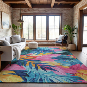 HomeRoots 10' X 14' Sky Blue Floral Washable Area Rug with UV Protection – Perfect for Homes with Kids & Pets! 694044