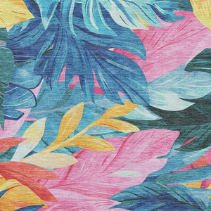 HomeRoots 10' X 14' Sky Blue Floral Washable Area Rug with UV Protection – Perfect for Homes with Kids & Pets! 694044