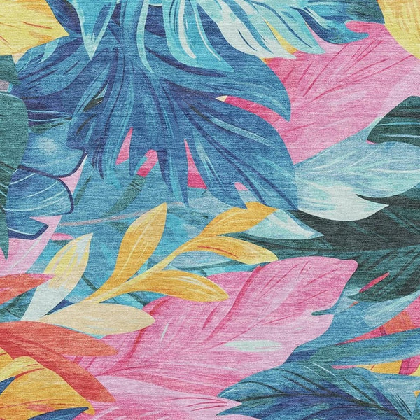 HomeRoots 10' X 14' Sky Blue Floral Washable Area Rug with UV Protection – Perfect for Homes with Kids & Pets! 694044