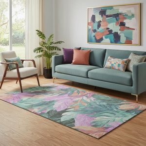 HomeRoots 5' X 8' Washable Floral Area Rug in Teal, Pink, and Salmon - Durable, Stain-Resistant & UV Protected! 694046