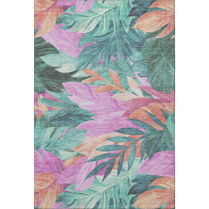 HomeRoots 5' X 8' Washable Floral Area Rug in Teal, Pink, and Salmon - Durable, Stain-Resistant & UV Protected! 694046