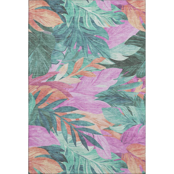 HomeRoots 8' Vibrant Teal, Pink, and Salmon Floral Area Rug – Washable, UV-Protected, Non-Slip Backing! 694048