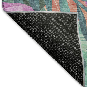 HomeRoots 8' Vibrant Teal, Pink, and Salmon Floral Area Rug – Washable, UV-Protected, Non-Slip Backing! 694048