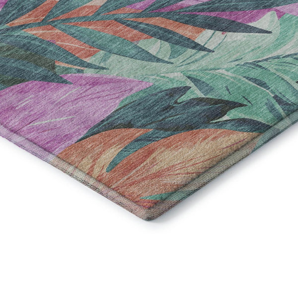 HomeRoots 8' Vibrant Teal, Pink, and Salmon Floral Area Rug – Washable, UV-Protected, Non-Slip Backing! 694048