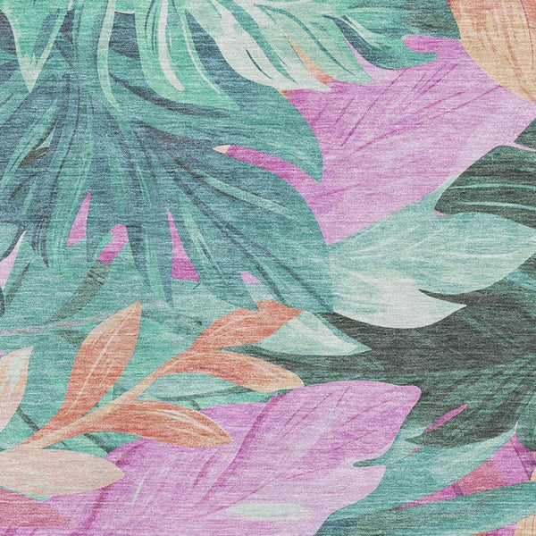 HomeRoots 8' Vibrant Teal, Pink, and Salmon Floral Area Rug – Washable, UV-Protected, Non-Slip Backing! 694048