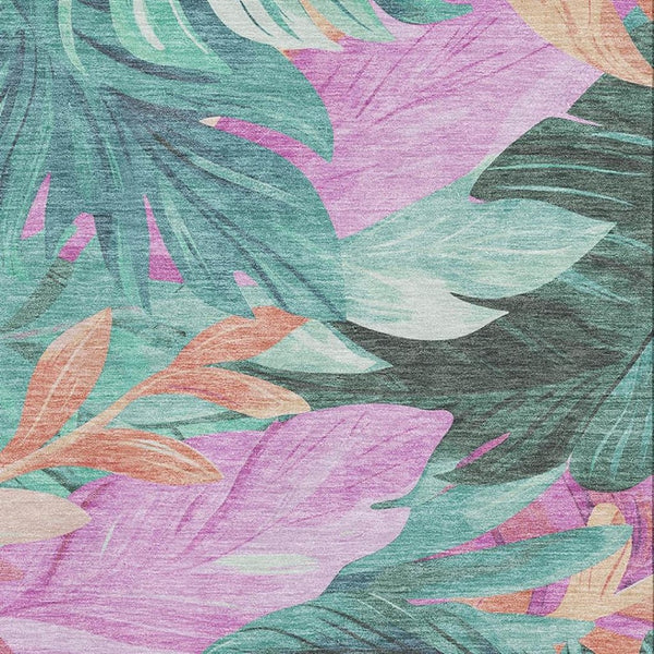 HomeRoots 9' X 12' Teal Pink & Salmon Floral Washable Area Rug with UV Protection for Kid & Pet Friendly Spaces 694049