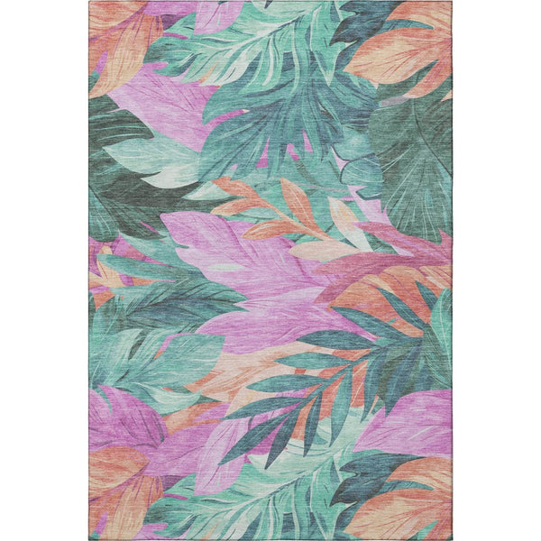 HomeRoots 10' X 14' Floral Washable Area Rug in Teal, Pink & Salmon - UV Protected, Stylish & Family-Friendly! 694050