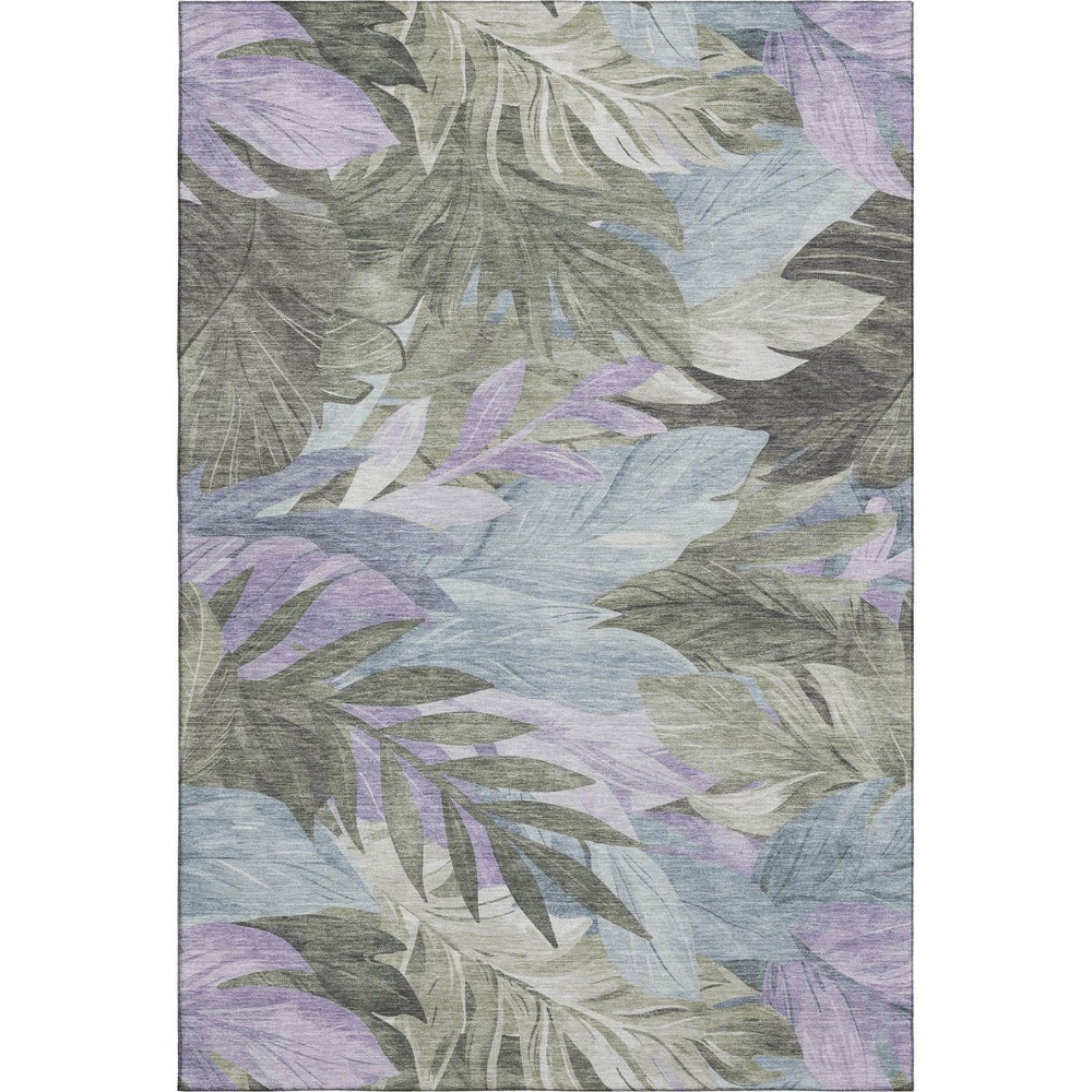 HomeRoots 5' X 8' Floral Washable Area Rug in Taupe with Lavender & Olive Green – UV Protected, Durable Design 694052