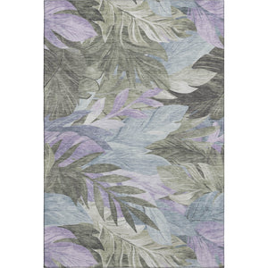 HomeRoots 5' X 8' Floral Washable Area Rug in Taupe with Lavender & Olive Green – UV Protected, Durable Design 694052