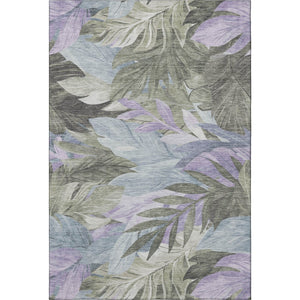HomeRoots 5' X 8' Floral Washable Area Rug in Taupe with Lavender & Olive Green – UV Protected, Durable Design 694052