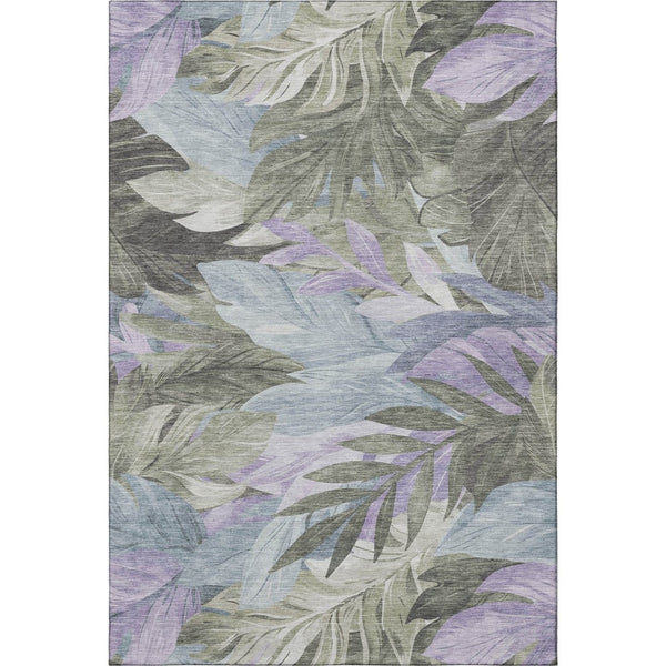 HomeRoots 5' X 8' Floral Washable Area Rug in Taupe with Lavender & Olive Green – UV Protected, Durable Design 694052