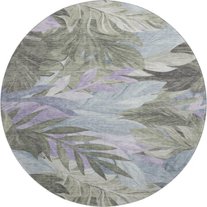HomeRoots 8' X 8' Floral Washable Round Area Rug - Taupe, Lavender & Olive Green with UV Protection & Non-Slip 694053