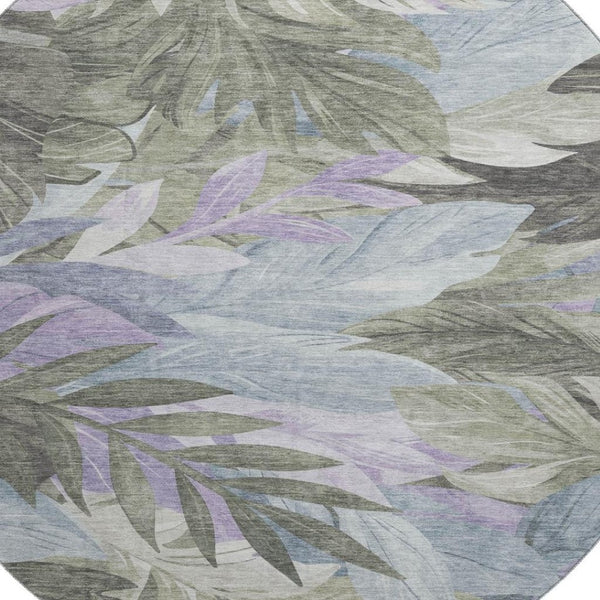 HomeRoots 8' X 8' Floral Washable Round Area Rug - Taupe, Lavender & Olive Green with UV Protection & Non-Slip 694053