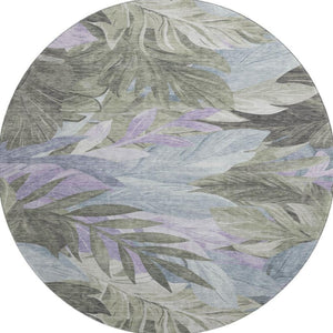 HomeRoots 8' X 8' Floral Washable Round Area Rug - Taupe, Lavender & Olive Green with UV Protection & Non-Slip 694053