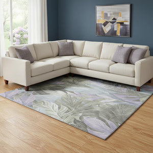 HomeRoots 8' Floral Area Rug in Taupe, Lavender & Olive Green - Washable, UV-Protected & Stain-Resistant Design 694054
