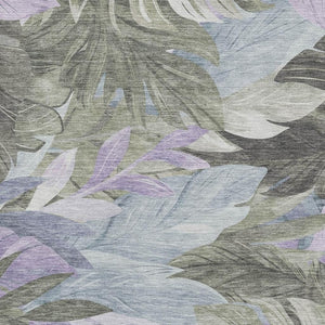 HomeRoots 8' Floral Area Rug in Taupe, Lavender & Olive Green - Washable, UV-Protected & Stain-Resistant Design 694054