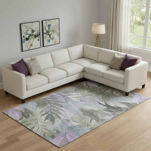 HomeRoots 9' X 12' Floral Area Rug in Taupe, Lavender & Olive Green – Washable, Stain Resistant & UV Protected 694055