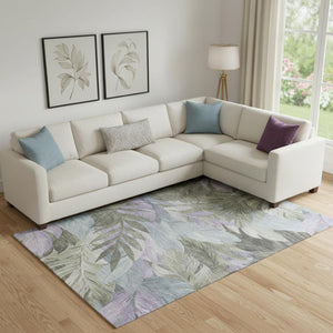HomeRoots 10' X 14' Washable Floral Area Rug in Taupe, Lavender & Olive Green - UV Protected & Non-Slip! 694056