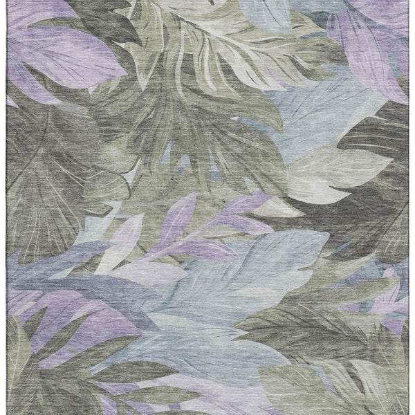 HomeRoots 10' X 14' Washable Floral Area Rug in Taupe, Lavender & Olive Green - UV Protected & Non-Slip! 694056