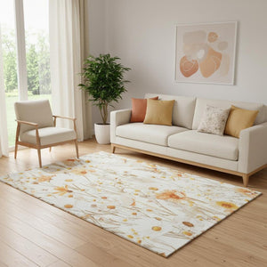 HomeRoots 5' X 8' Ivory and Orange Floral Washable Area Rug - Durable, Stain-Resistant, UV-Protected Design 694058