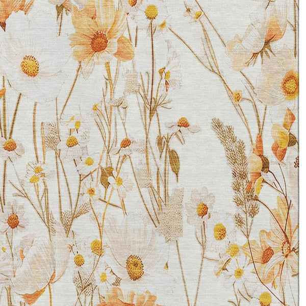 HomeRoots 5' X 8' Ivory and Orange Floral Washable Area Rug - Durable, Stain-Resistant, UV-Protected Design 694058