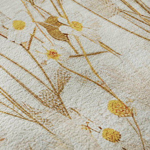 HomeRoots 8' X 8' Ivory And Orange Floral Round Rug - Washable, UV Protected, Ideal for Busy Homes & Pets 694059