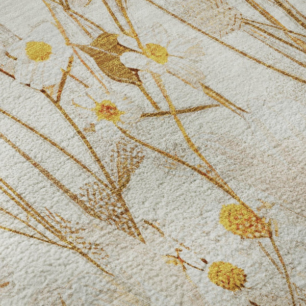 HomeRoots 8' X 8' Ivory And Orange Floral Round Rug - Washable, UV Protected, Ideal for Busy Homes & Pets 694059
