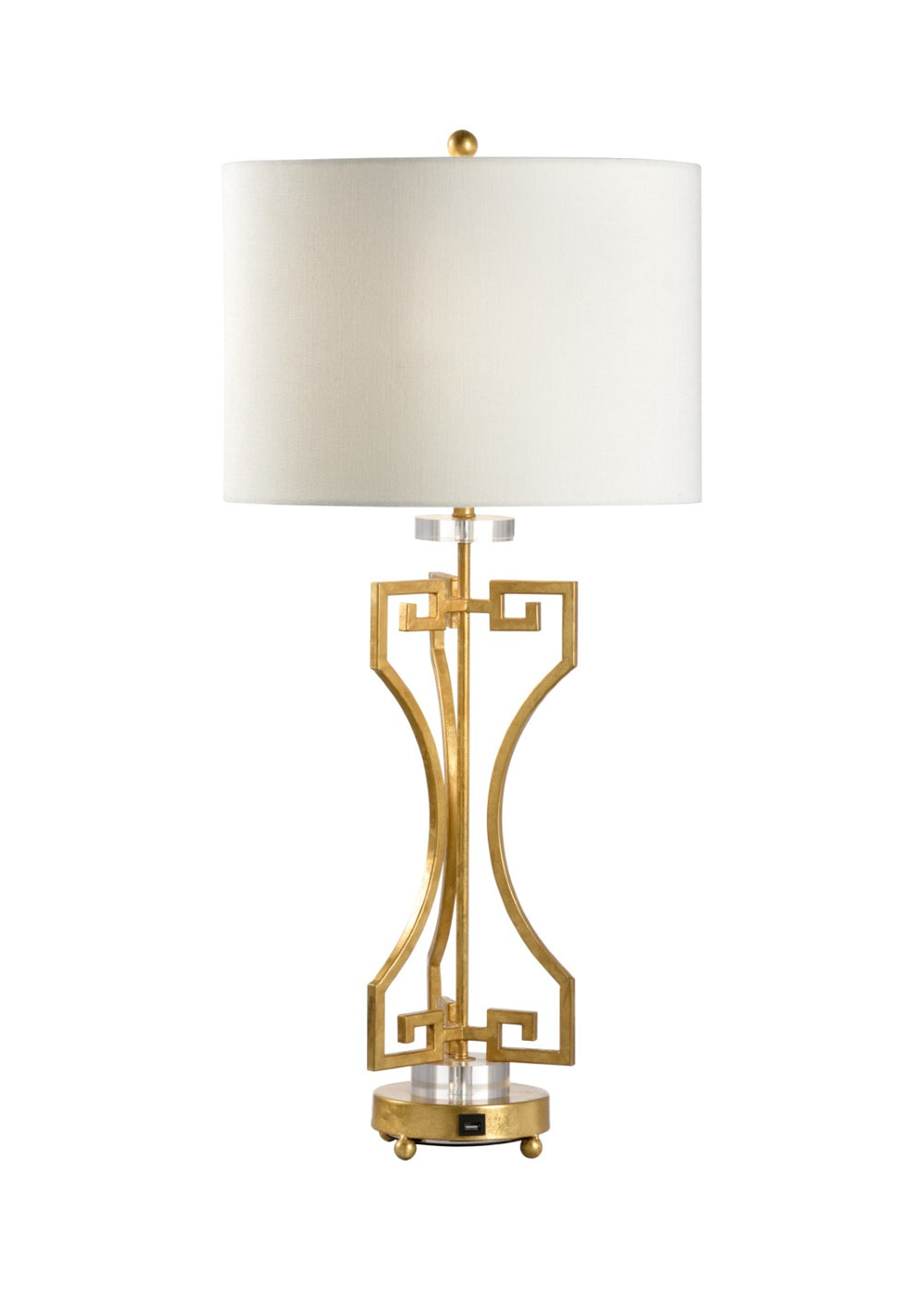 Chelsea House Greek Key Gold Lamp With Antique Gold Leaf, Acrylic Accents & Integrated Charging Port For Rooms 69406