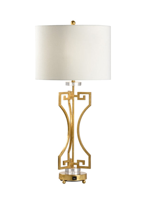 Chelsea House Greek Key Gold Lamp With Antique Gold Leaf, Acrylic Accents & Integrated Charging Port For Rooms 69406