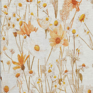HomeRoots 9' X 12' Floral Area Rug in Ivory & Orange - Washable, Stain Resistant, UV Protected for Easy Care 694061