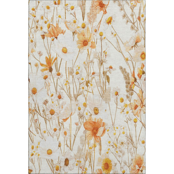 HomeRoots 10' X 14' Ivory and Orange Floral Area Rug - Washable, UV Protected, Durable for Families & Pets 694062