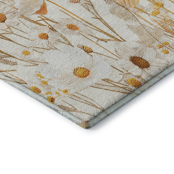HomeRoots 10' X 14' Ivory and Orange Floral Area Rug - Washable, UV Protected, Durable for Families & Pets 694062