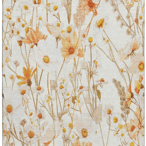 HomeRoots 10' X 14' Ivory and Orange Floral Area Rug - Washable, UV Protected, Durable for Families & Pets 694062