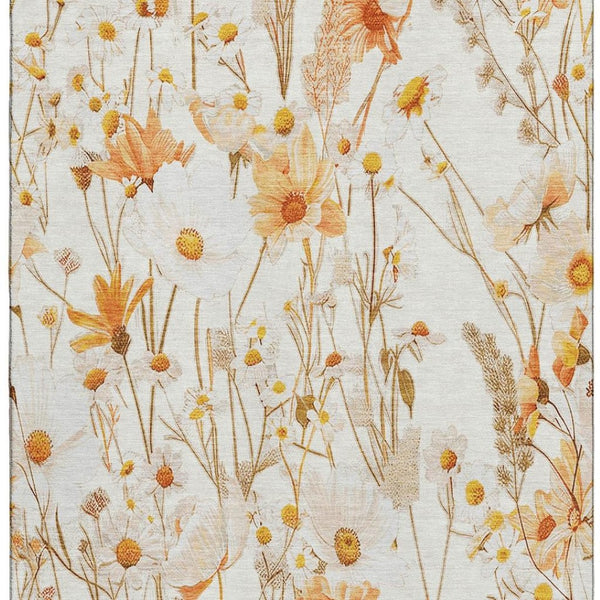 HomeRoots 10' X 14' Ivory and Orange Floral Area Rug - Washable, UV Protected, Durable for Families & Pets 694062