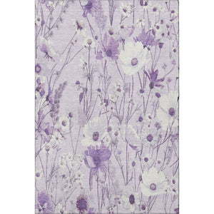 HomeRoots 5' X 8' Lavender Floral Area Rug - Washable, UV Protected, Stain-Resistant & Kid-Friendly Design! 694064