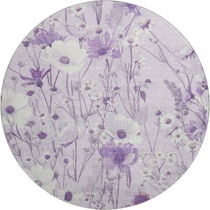 HomeRoots 8' X 8' Floral Round Rug in Lavender & Ivory - Washable, Stain-Resistant, UV Protected Comfort 694065