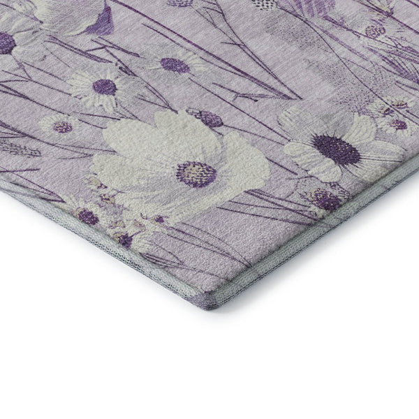 HomeRoots 8' X 8' Floral Round Rug in Lavender & Ivory - Washable, Stain-Resistant, UV Protected Comfort 694065
