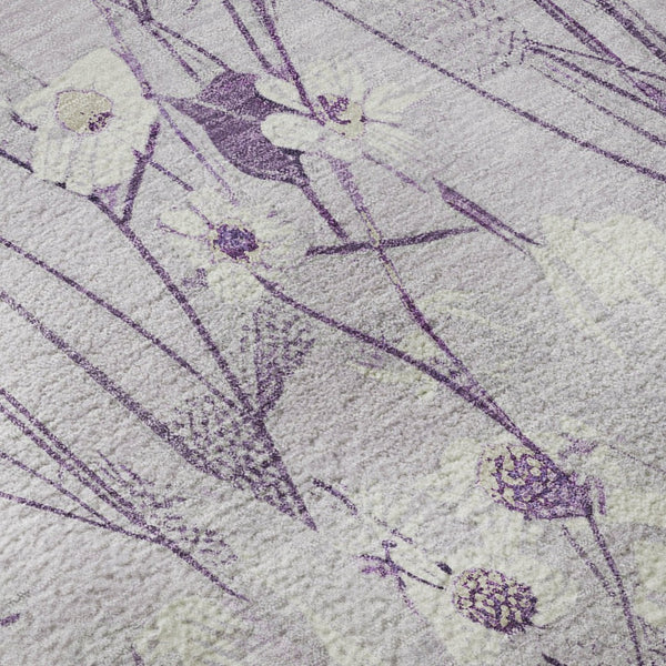 HomeRoots 8' X 8' Floral Round Rug in Lavender & Ivory - Washable, Stain-Resistant, UV Protected Comfort 694065