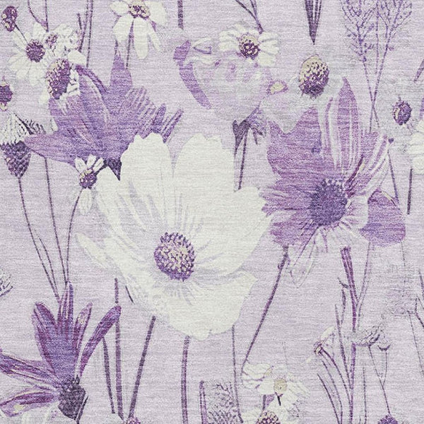 HomeRoots 8' Elegant Floral Washable Area Rug - Lavender & Ivory UV-Protected Design for Busy Homes! 694066