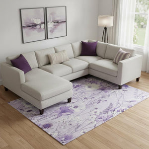HomeRoots 9' X 12' Lavender Floral Area Rug – Washable, UV Protected, Stain-Resistant for High-Traffic Spaces 694067