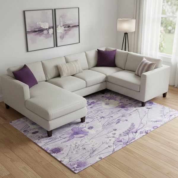 HomeRoots 9' X 12' Lavender Floral Area Rug – Washable, UV Protected, Stain-Resistant for High-Traffic Spaces 694067