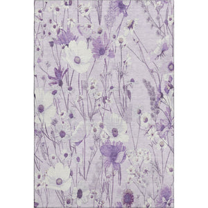 HomeRoots 10' X 14' Floral Area Rug – Lavender & Ivory, Washable, Stain-Resistant, UV Protected, Non-Slip 694068