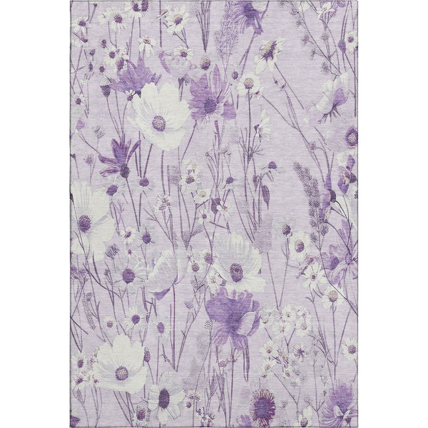 HomeRoots 10' X 14' Floral Area Rug – Lavender & Ivory, Washable, Stain-Resistant, UV Protected, Non-Slip 694068