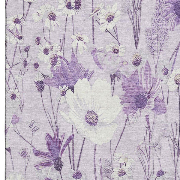 HomeRoots 10' X 14' Floral Area Rug – Lavender & Ivory, Washable, Stain-Resistant, UV Protected, Non-Slip 694068