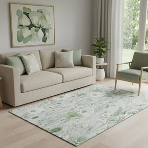 HomeRoots 5' X 8' Mint Green Floral Washable Area Rug with UV Protection - Stylish, Durable, Easy-Care Elegance 694070