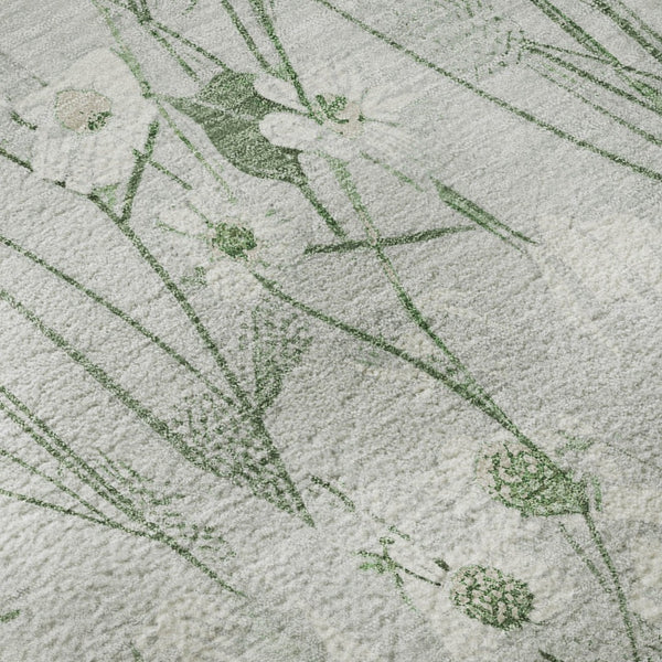 HomeRoots 8' X 8' Elegant Mint Green and Ivory Floral Washable Round Rug with UV Protection for All Spaces 694071
