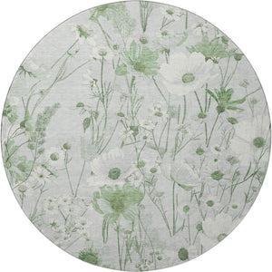 HomeRoots 8' X 8' Elegant Mint Green and Ivory Floral Washable Round Rug with UV Protection for All Spaces 694071