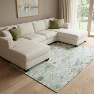 HomeRoots 8' Mint Green Floral Washable Area Rug - UV Protected, Stain Resistant, Perfect for Busy Homes 694072